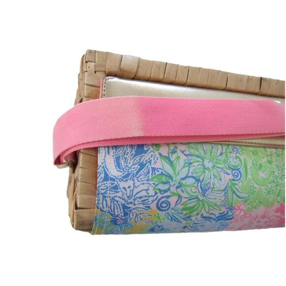 LILLY PULITZER Cheek to Cheek Wicker Wine Carrier Strap Multicolor Basket Tote - Picture 3 of 16